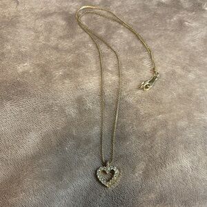 Vintage Avon Open Heart Clear Rhinestone Yellow Gold Tone Necklace 18” Pendant